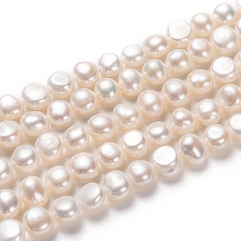 Natural Cultured Freshwater Pearl Beads Strands, Potato, White, 7~8x8~9mm, Hole: 0.6mm, about 48pcs/strand, 14.57 inch(37cm)