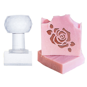 Clear Acrylic Soap Stamps with Big Handles, DIY Soap Molds Supplies, Rose, 60x38x38mm, Pattern: 35x35mm