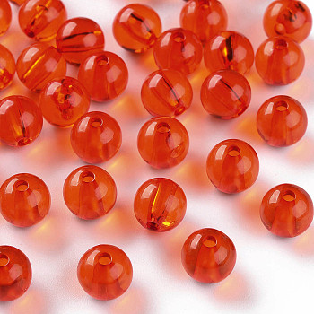 Transparent Acrylic Beads, Round, Dark Orange, 10x9mm, Hole: 2mm, about 940pcs/500g