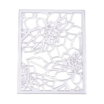 Carbon Steel Cutting Dies Stencils, for DIY Scrapbooking/Photo Album, Decorative Embossing DIY Paper Card, Rectangle with Flower, Matte Platinum Color, 138x108.5x0.8mm