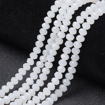 Glass Beads Strands, Imitation Jade, Faceted, Rondelle, White, 3.5x3mm, Hole: 0.4mm, about 138pcs/strand, 15.7 inch(40cm)