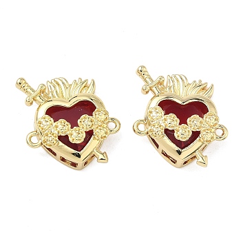 Brass Pave Clear Cubic Zirconia Connector Pendants, Heart with Arrow Charm, with Glass, Long-Lasting Plated, Rack Plating, Lead Free & Cadmium Free, Real 18K Gold Plated, 19.5x19x7.5mm, Hole: 1.4mm