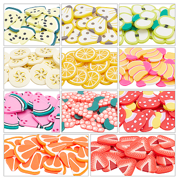 ARRICRAFT 220Pcs 11 Styles Handmade Polymer Clay Cabochons, Mixed Shapes, Mixed Color, 20pcs/style