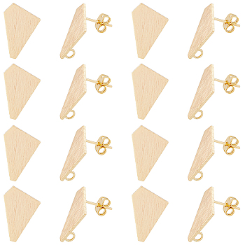 16Pcs Polygon Brass Stud Earring Findings, with Vertical Loops & 16Pcs Ear Nuts, Real 18K Gold Plated, 18x13mm, Hole: 3mm, Pin: 0.8mm