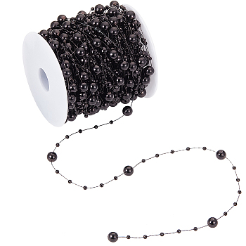 1 Roll Plastic Round Beaded Link Chains, Black, 3mm & 7.5mm, about 98.43 Feet(30m)/roll