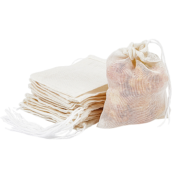 Cotton Cloth Filter Bags, Strainer Mesh Drawtring Pouch for Nut Milk, Rectangle, Beige, 8.2x6.5x0.12cm, 25pcs