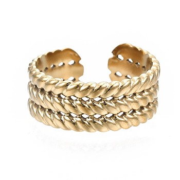 304 Stainless Steel Twist Rope Open Cuff Ring, Chunky Ring for Women, Golden, US Size 7(17.3mm)