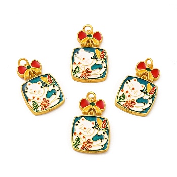 Alloy Pendants, with Double-Sided Enamel and Jump Ring, Gift Box with Cat Charm, Colorful, 29x18x2.5mm, Hole: 3mm