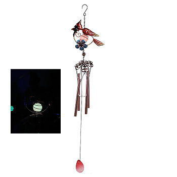 Aluminum Tube Wind Chimes, Iron Art Bird Pendant Decorations with Glow in the Dark Ball, Red, 790x175mm