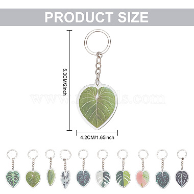 9Pcs 9 Style Creative Imitation Leaf Acrylic Pendant Keychain(KEYC-DR0001-04)-2