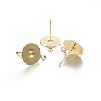 304 Stainless Steel Stud Earring Findings, with Loop, Flat Round, Real 18K Gold Plated, 12x10x0.4mm, Hole: 1.5mm, Pin: 0.8mm(X-STAS-P210-44G)