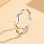 201 Stainless Steel Open Cuff Rings for Women, Wave, Stainless Steel Color, Inner Diameter: 17mm(FS-WG5C506-01)