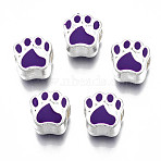 Alloy Enamel European Beads, Large Hole Beads, Cadmium Free & Lead Free, Silver, Bear Paw Prints, Blue Violet, 11x11x7.5mm, Hole: 4.5mm(MPDL-T005-003C-RS)
