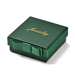 Square & Word Jewelry Cardboard Jewelry Boxes, with Bowknot & Sponge, for Earring, Ring, Necklace and Bracelets Gifts Packaging, Dark Green, 8.8x8.5x3.45cm, Inner Size: 7.6x7.6cm(CBOX-C015-01B-02)