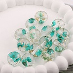 Transparent Resin Inner Dried Flower Beads, with Gold Foil, Round, Dark Turquoise, 16mm, Hole: 2mm(RESI-TAC0025-01D)
