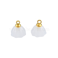 Glass Charms, with Golden Tone Brass Findings, Lotus Pods, WhiteSmoke, 11x11mm, Hole: 1.6mm(PALLOY-P285-31G-02)