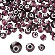 3 Strands 3 Style Handmade Evil Eye Lampwork Round Bead Strands, Purple, 6~10mm, Hole: 1mm, about 39~65pcs/strand, 14.17~14.96 inch(36~38cm), 1 strand/style(LAMP-LS0001-12C)