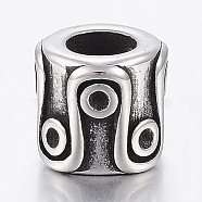 304 Stainless Steel European Beads, Large Hole Beads, Column, Antique Silver, 9x8.5mm, Hole: 5mm(STAS-F150-060AS)