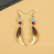 Natural Gemstone Wolf Tooth Shape Dangle Earrings with Real Tibetan Mastiff Dog Tooth(FX9729-5)