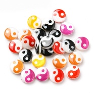 Printed Natural Freshwater Shell Beads, Yin Yang Flat Round Beads, Mixed Color, 8x2.5~3mm, Hole: 0.8mm(SHEL-R129-07A)