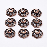Tibetan Style Bead Caps, Zinc Alloy, Lead Free, Cadmium Free and Nickel Free, Flower, Red Copper Color, 9mm in diameter, 4mm thick, hole: 1mm(RLF0761Y-NF)