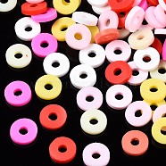 Handmade Polymer Clay Beads, Heishi Beads, for DIY Jewelry Crafts Supplies, Disc/Flat Round, Pink, 6x1mm, Hole: 2mm, about 26000pcs/1000g(CLAY-T019-02B-08)