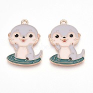 Alloy Enamel Pendants, Lead Free & Cadmium Free, Otter Shape Charms, Golden, Light Steel Blue, 29.3x20x1mm, Hole: 1.8mm(ENAM-T022-02C-01)