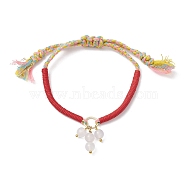 Round Natural White Agate Ball Charm Bracelets, Adjustable Polycotton Cord Braided Beads Bracelets for Women, Red, Inner Diameter: 1-1/2~3 inch(3.7~7.6cm)(BJEW-JB10464)