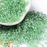 8/0 Glass Seed Beads, Frosted, Silver Lined, Round, Light Green, 3x2mm, Hole: 1mm(SEED-Z001-C-E01)