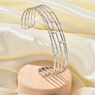 304 Stainless Steel Cuff Bangles for Women, with ABS Imitation Pearl, Stainless Steel Color, Inner Diameter: 2-3/8x1-7/8 inch(6.1x4.9cm)(BJEW-B108-15P)