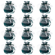 Nbeads 12Pcs Velvet Jewelry Drawstring Gift Bags, with Plastic Imitation Pearl & White Yarn, Wedding Favor Candy Bags, Dark Green, 15x14.5cm(TP-NB0001-30B)