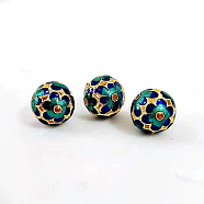 Brass Bead, with Enamel, Golden, Round, Teal, 11mm(PW23030835876)