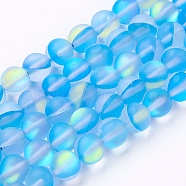 Synthetic Moonstone Beads Strands, Holographic Beads, Frosted, Round, Deep Sky Blue, 8mm, Hole: 0.8mm, about 47~48pcs/strand, 15.1 inch(G-K280-02-8mm-09)