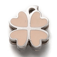 304 Stainless Steel Slide Charms, Enamel Style, Clover, Bisque, Stainless Steel Color, 13.5x11.5x3.5mm, Hole: 7.5x1.5mm(STAS-P270-04P-02)