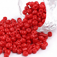 Baking Paint Glass Seed Beads, Red, 6/0, 4~5x3~4mm, Hole: 1~2mm, about 500pcs/50g, 50g/bag, 18bags/2pounds(SEED-US0003-4mm-K20)