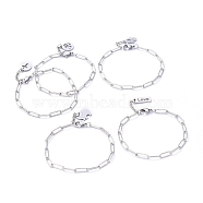 Charm Bracelets, with Brass Chain Extender, 304 Stainless Steel Charms, Paperclip Chains and Lobster Claw Clasps, Mixed Shapes, Stainless Steel Color, 7-1/4 inch(18.3cm)(BJEW-JB05134-M)