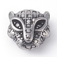 316 Surgical Stainless Steel Beads, Leopard Head, Antique Silver, 10x10x5.5mm, Hole: 2mm(STAS-G186-10AS)