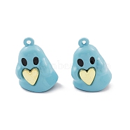 Spray Painted Alloy Pendants, Long-Lasting Plated, Lead Free & Cadmium Free, Ghost with Heart, Blue, 21x15x10.5mm, Hole: 1.5mm(PALLOY-K003-23C)