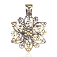 Tibetan Style Alloy Flower Big Pendants, for Necklace Design, Filigree, Nickel Free, Antique Bronze, 65.5x48x1mm, Hole: 11x8mm(TIBEP-M001-14AB-AAA-NF)