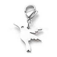 201 Stainless Steel Bird Pendant Decorations, Lobster Clasp Charms, for Keychain, Purse, Backpack Ornament, Stainless Steel Color, 28mm(HJEW-JM00652-01)
