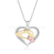 Hand in Hand Love Heart Pendant Necklace Cute Hollow Heart Dangle Necklace Charms Jewelry Gifts for Mom Women Mother's Day Christmas Birthday Anniversary, Multi-color, 15.75 inch(40cm)(JN1100A)