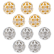 10Pcs 2 Colors Rack Plating Brass Micro Pave Clear Cubic Zirconia Beads, Long-Lasting Plated, Real Gold Plated & Real Platinum Plated, 8mm, Hole: 1.4mm, 5pcs/color(ZIRC-SC0001-23)