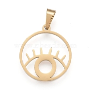 304 Stainless Steel Pendants, Laser Cut, Ring with Eye, Golden, 19x17x1.2mm, Hole: 3x5mm(STAS-G237-40G)