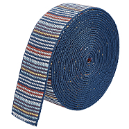 5 Yards Polyester Ribbons, Jacquard Ribbon, Stripe Pattern, Marine Blue, 1-1/2 inch(38mm)(SRIB-BC0001-18)