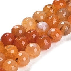 Natural Agate Beads Strands, Dyed & Heated, Round, Faceted, Sandy Brown, 13.5~14mm, Hole: 0.8mm, about 26pcs/strand, 14.76 inch(37.5cm)(G-L595-A01-01B)