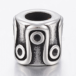 304 Stainless Steel European Beads, Large Hole Beads, Column, Antique Silver, 9x8.5mm, Hole: 5mm(STAS-F150-060AS)