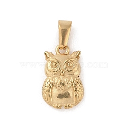 PVD Vacuum Plating 304 Stainless Steel Pendants, Owl Charm, Golden, 15.5x9.5x3.5mm, Hole: 5x2mm(STAS-R232-10A-G)