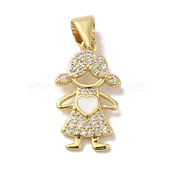 Rack Plating Brass Micro Pave Cubic Zirconia Pendants, Enamel Style, Cadmium Free & Lead Free, Long-Lasting Plated, Human, Real 18K Gold Plated, 17.5x10x1.5mm, Hole: 4.5x3mm(KK-P272-16B-G)