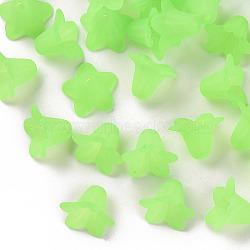 Green Frosted Transparent Acrylic Flower Beads, 17.5x12mm, Hole: 1.5mm(X-PLF018-05)