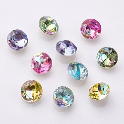 K9 Glass Rhinestone Cabochons, Imitation Austrian Crystal, Pointed Back & Back Plated, Faceted, Flat Round, Back Plated, Mixed Color, 8x4.5mm(X-GLAA-D001-04)